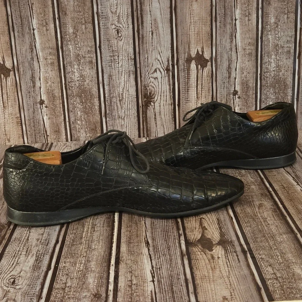 Sz 9 UK/ 10 US Mens Prada‎ Black Crocodile Embossed Leather Derby Lace Up Shoes
